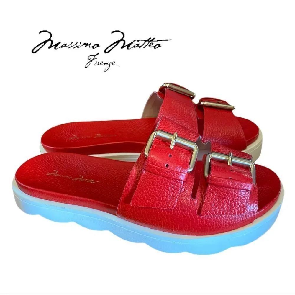 New in Box Massimo Matteo Firenze "Raegan" Vaqueta Passione Red Slide Sandals 5